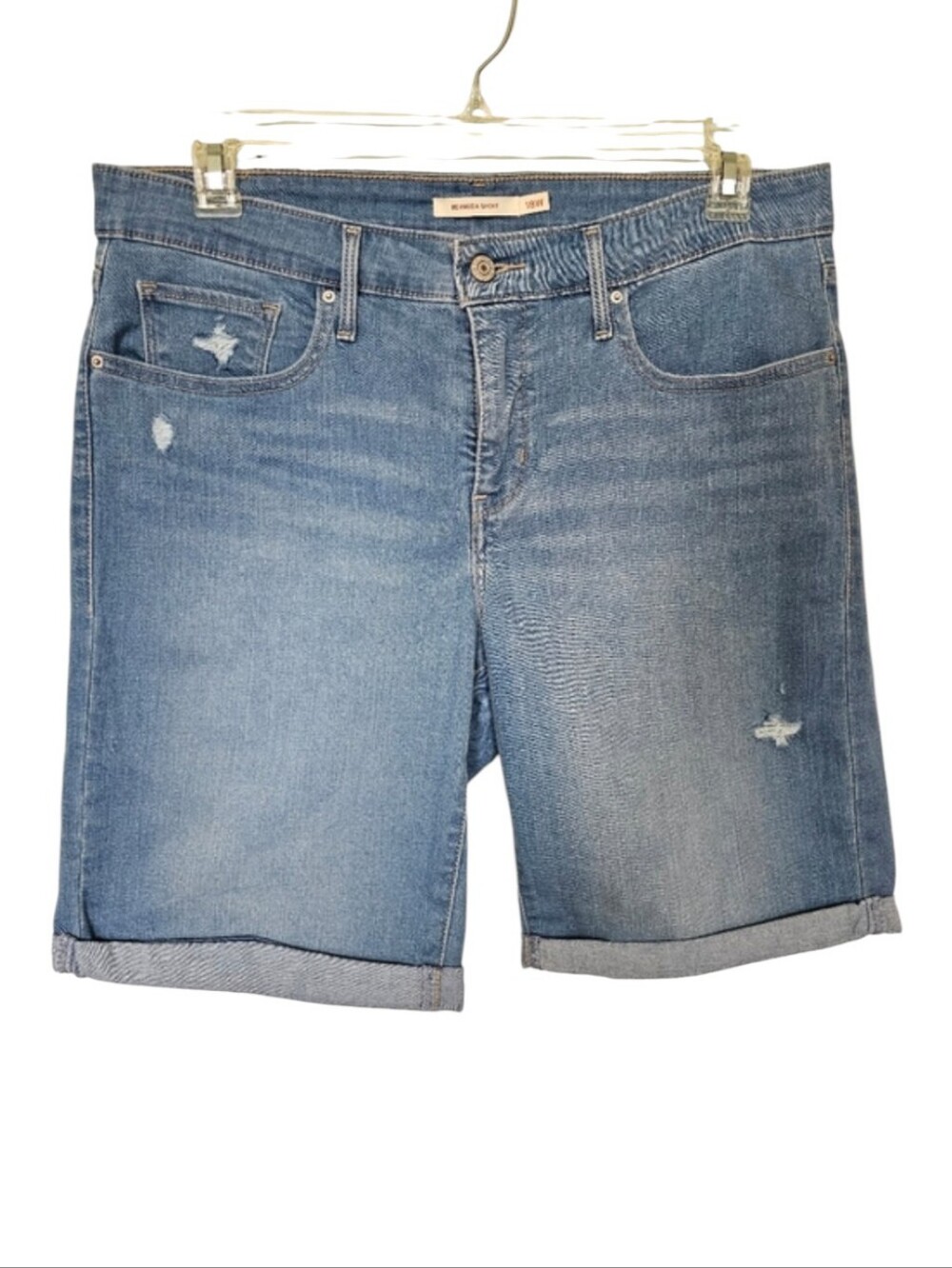 Levi's Bermuda Mid Blue Wash Distressed Denim Shorts Women's Size 18W